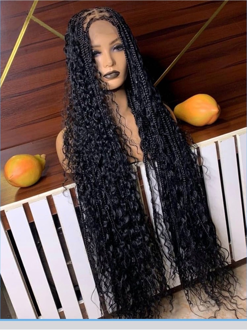 & Other Stories Long Black Braided Lace Front Wig with Curly Ends